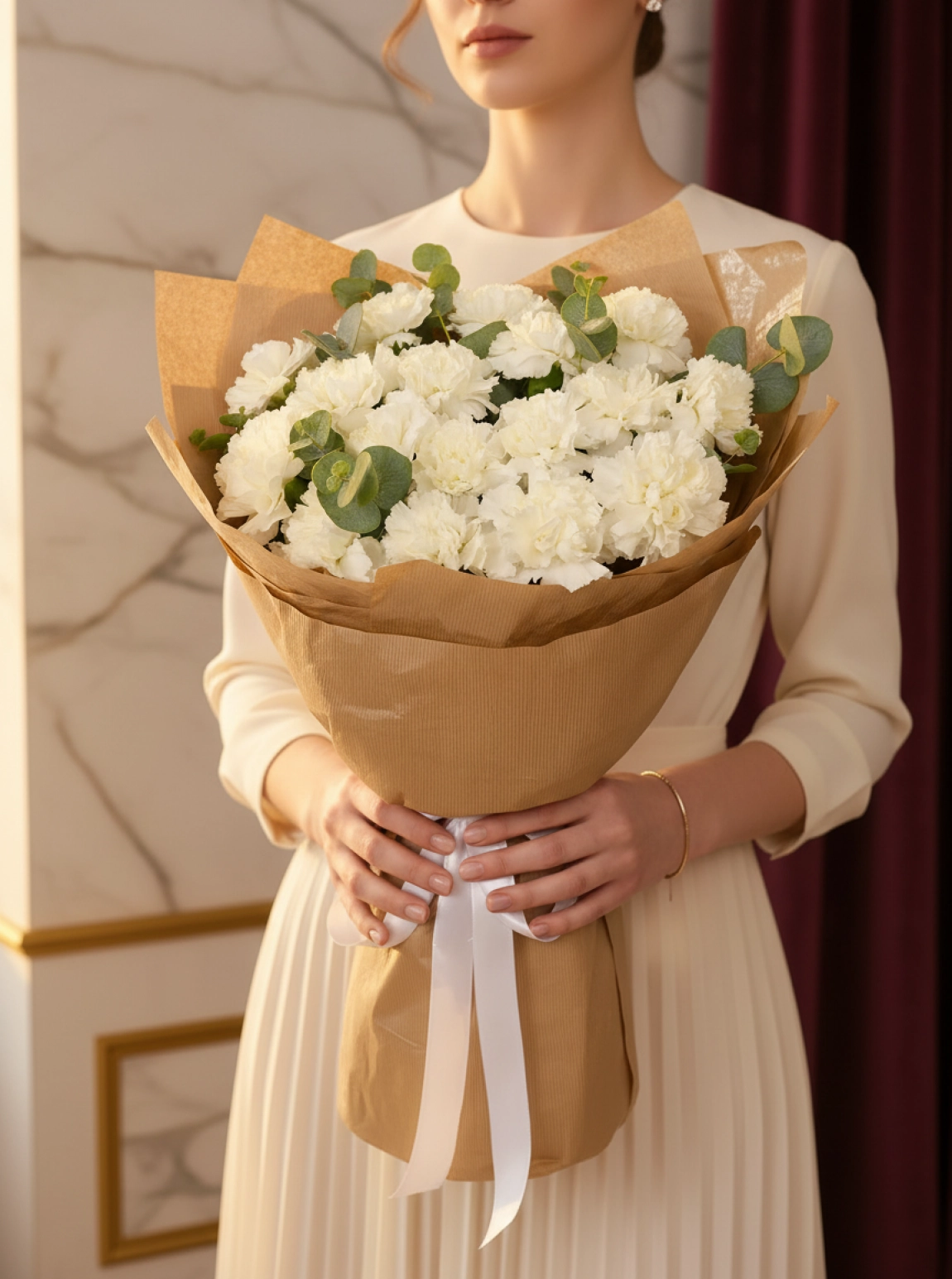 17 Adet Beyaz Karanfil Buketi