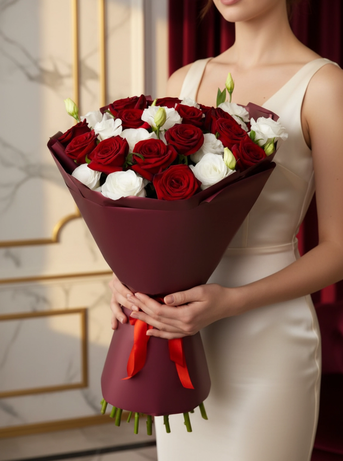 17 Kırmızı ve Beyaz Gül Buketi