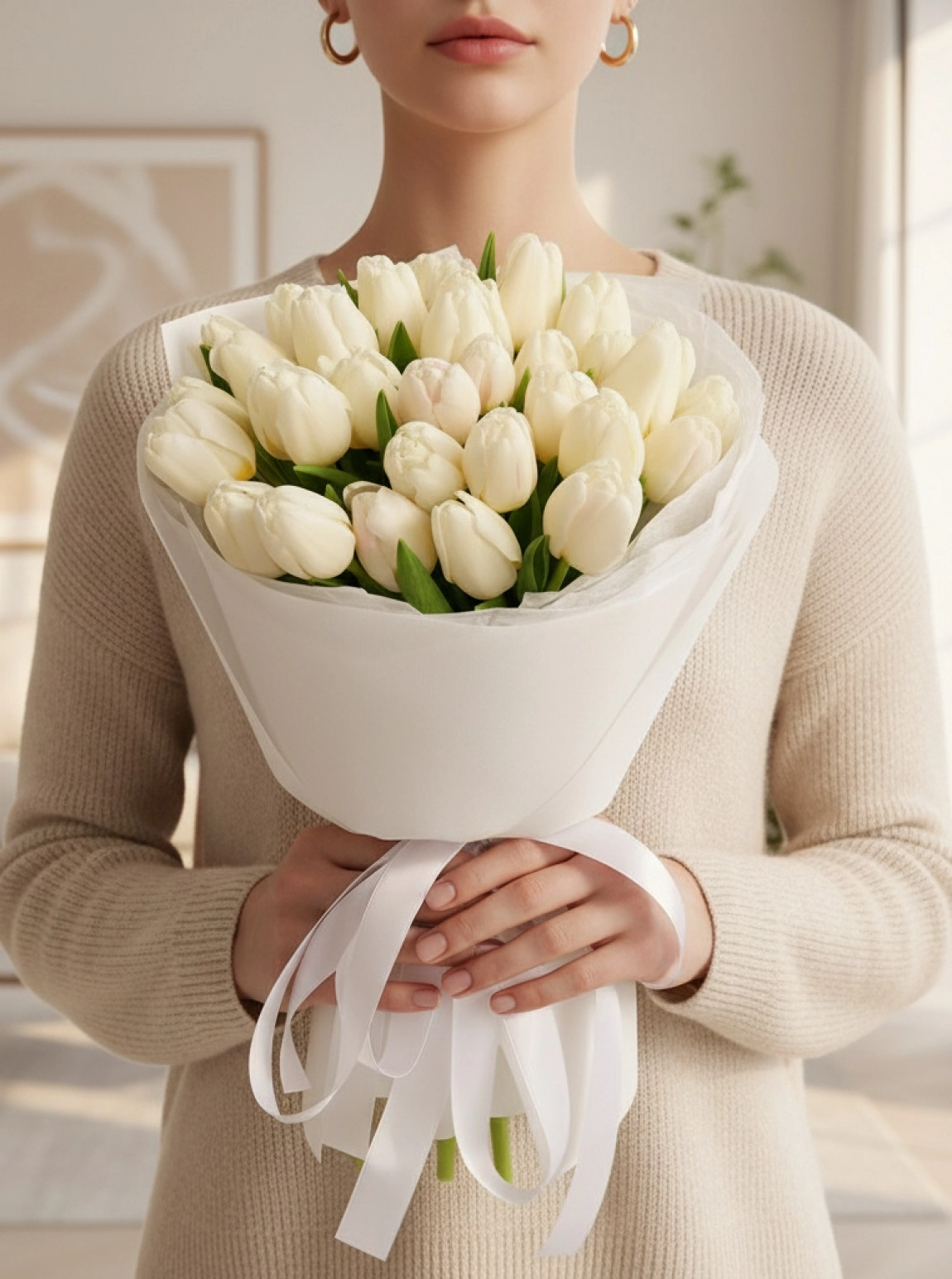 30 Adet Beyaz Lale Buketi