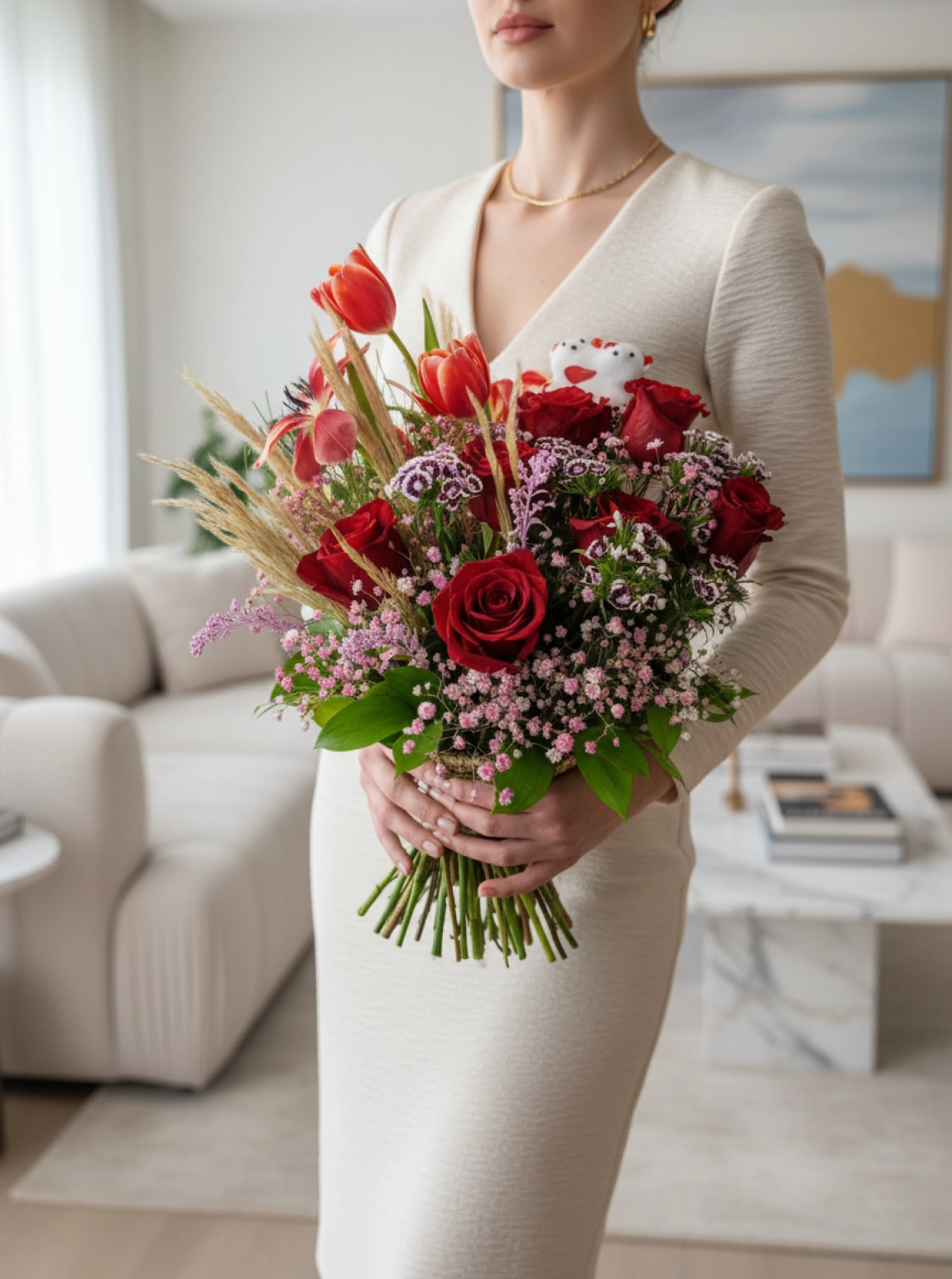 Kırmızı Gül ve Kırmızı Lale Buketi