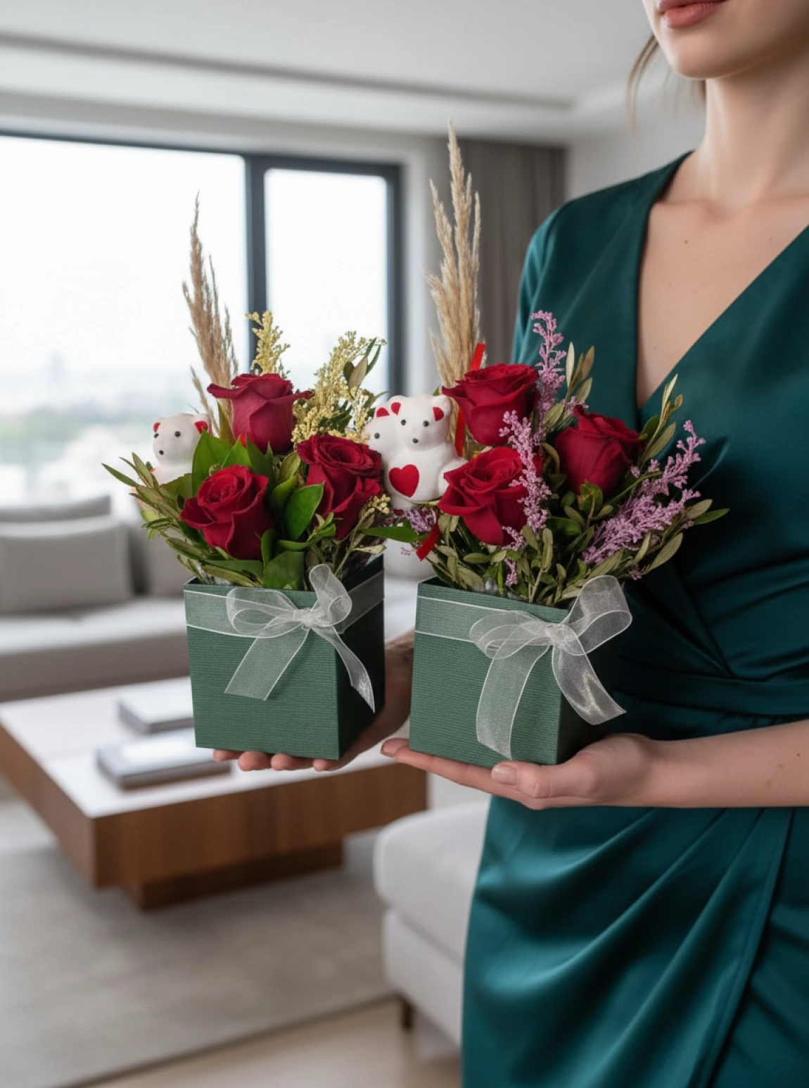 Kutuda Kırmızı Gül Aranjmanı