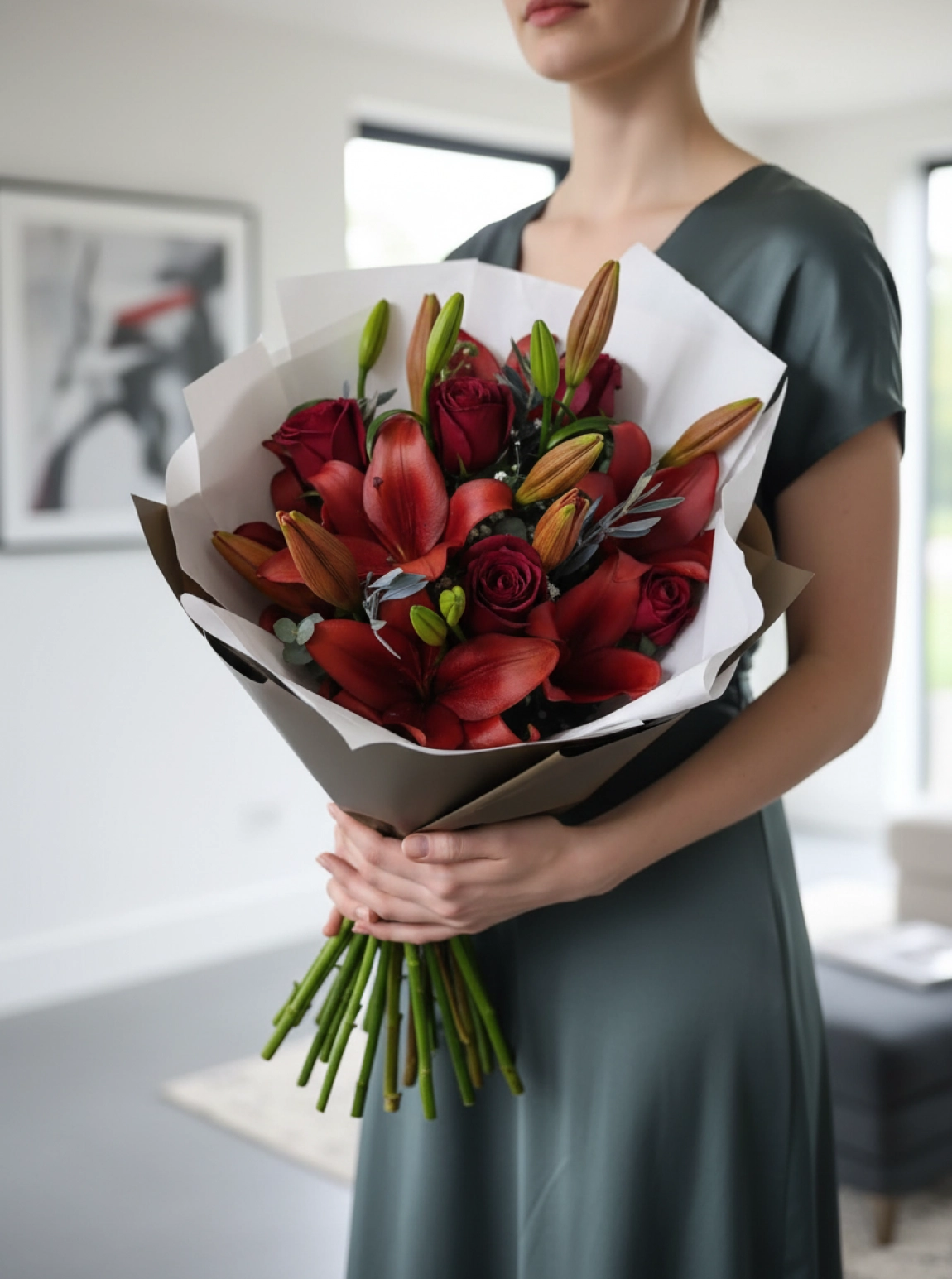 Lilyum ve Kırmızı Gül Buketi