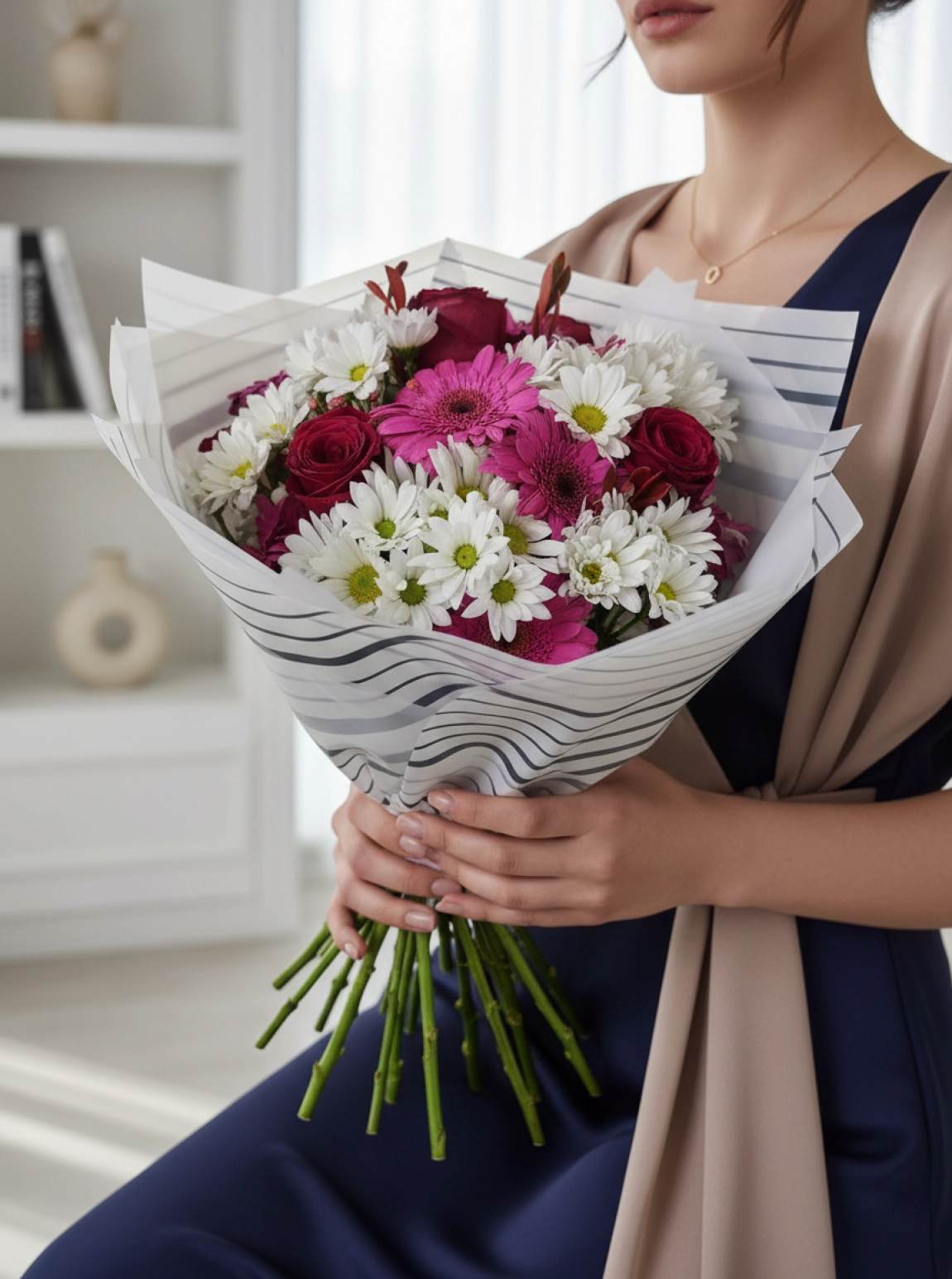 Pembe Gerbera ve Papatya Buketi