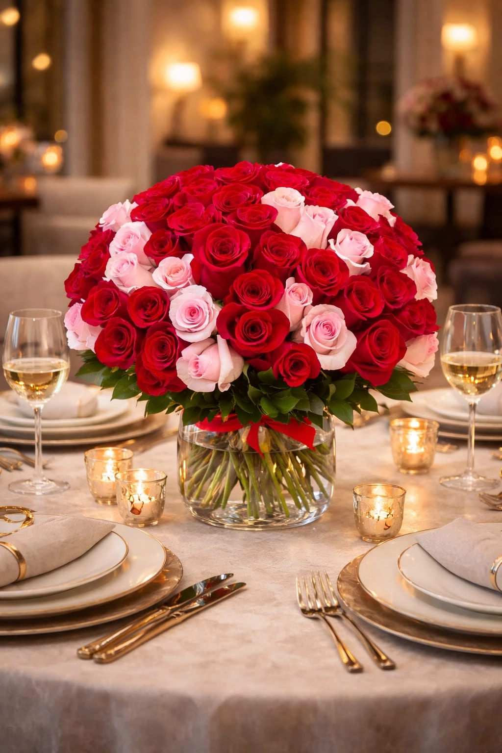 Pembe Kırmızı Güller Camda 