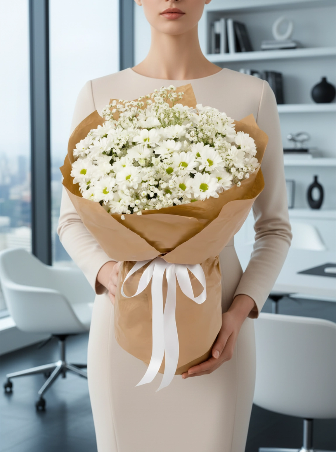 Kraft Kağıtta Papatya Buketi