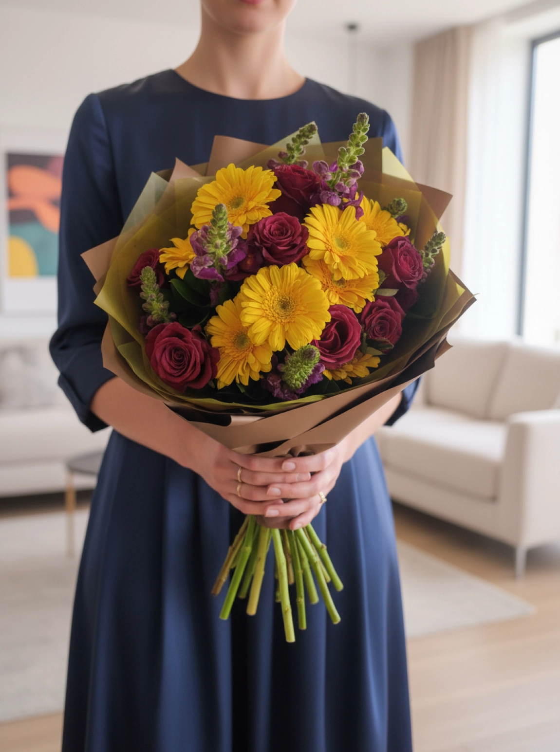 Sarı Gerbera ve Kırmızı Gül Buketi