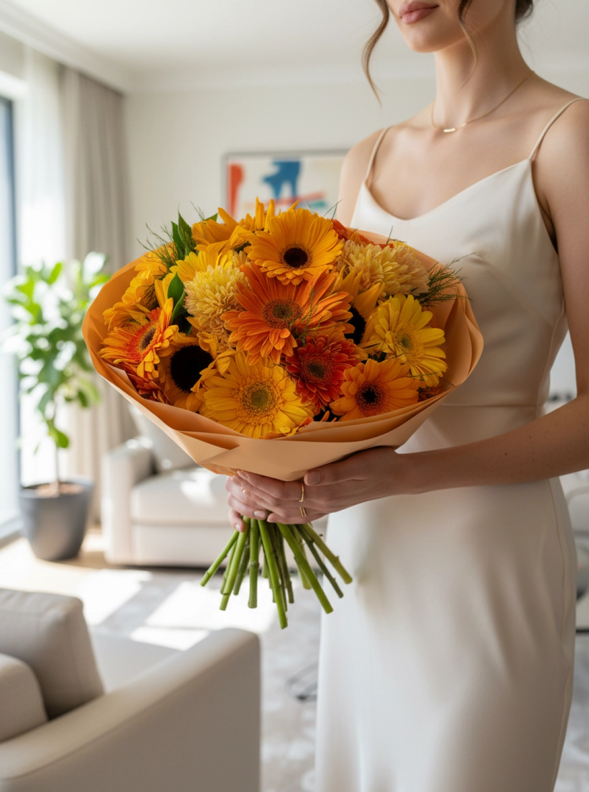 Sarı Turuncu Gerbera Buketi – Altın Bahar