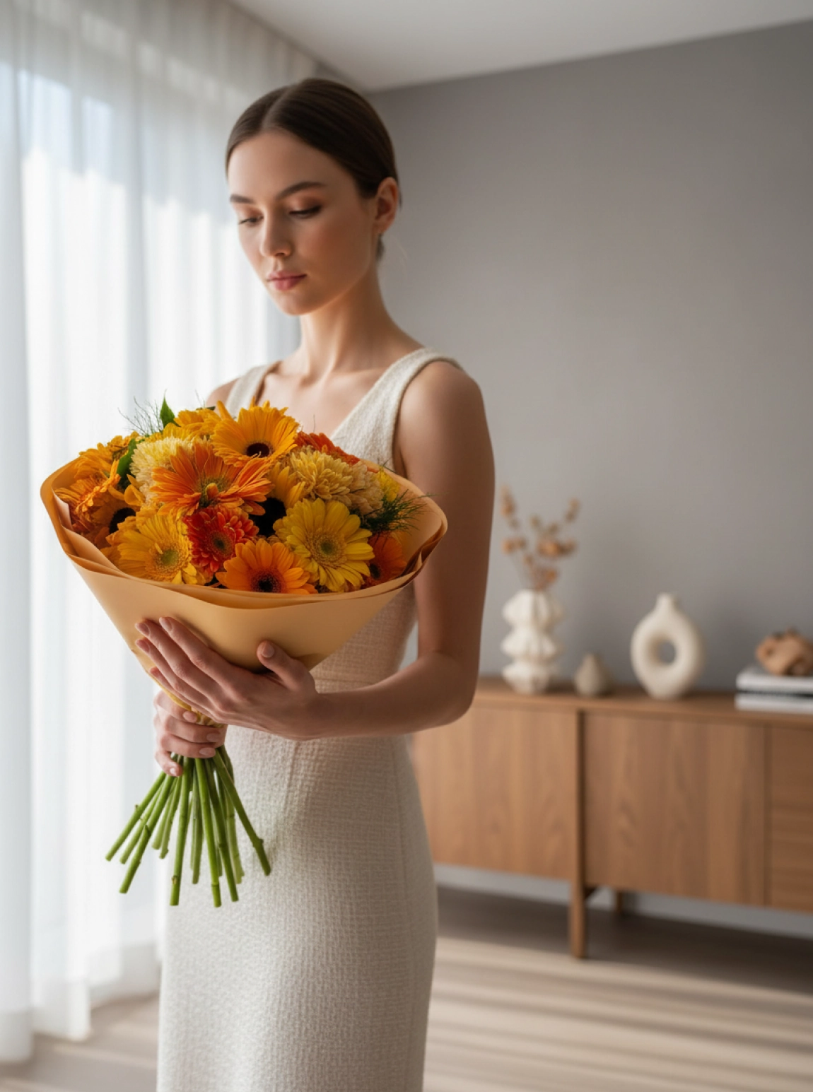 Sarı ve Turuncu Gerbera Buketi