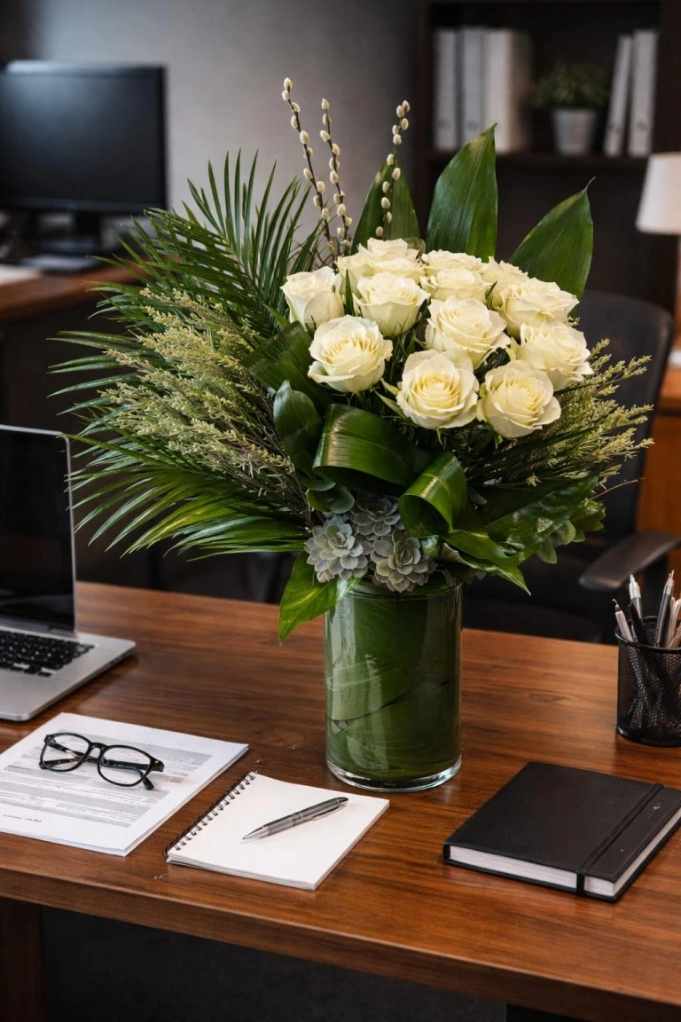 10 Adet Cam Vazoda Beyaz Güller