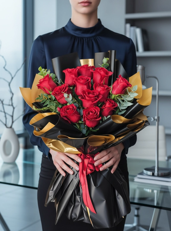 12 Tane Kırmızı Gül Buketi