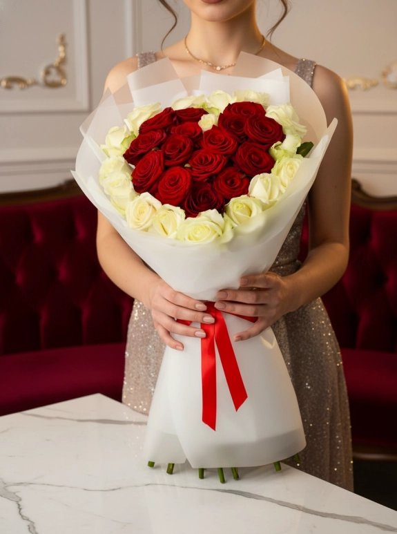 15 Kırmızı Gül 16 Beyaz Gül Buketi