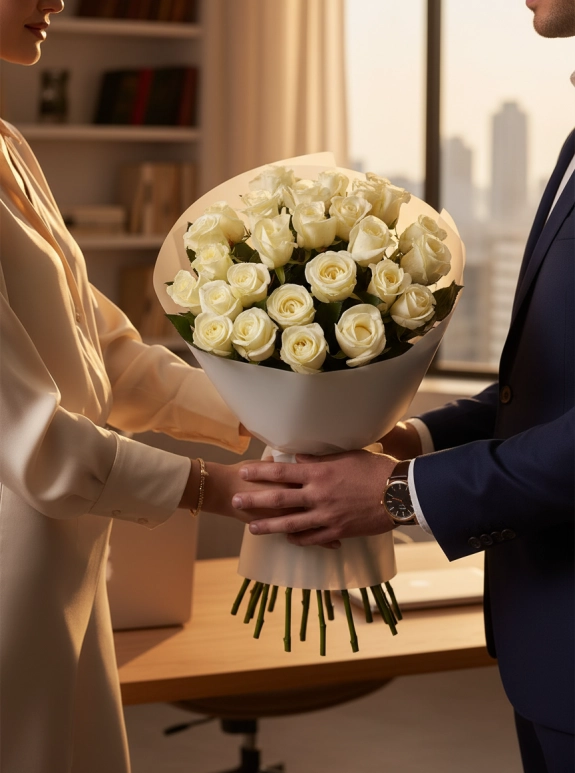 25 Adet Beyaz Gül Buketi