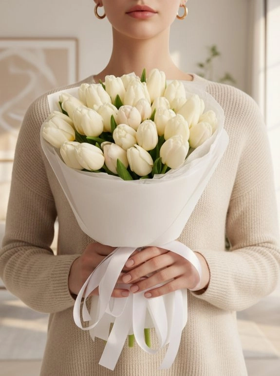 30 Adet Beyaz Lale Buketi