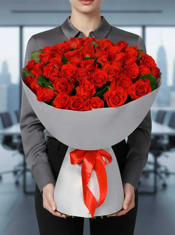 55 Tane Kırmızı Gül Buketi