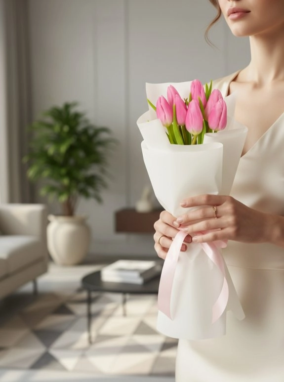 7 Adet Pembe Lale Buketi