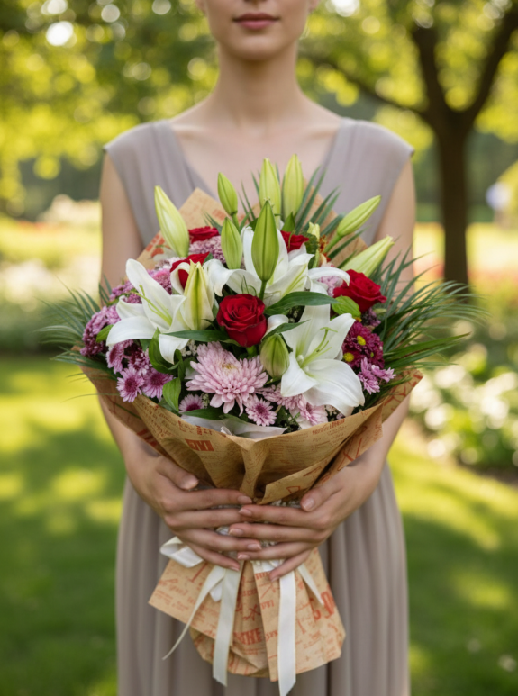 Kazablanka Gül Krizantem Buket 
