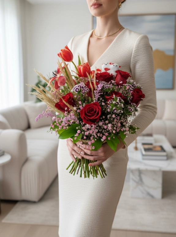 Kırmızı Gül ve Kırmızı Lale Buketi