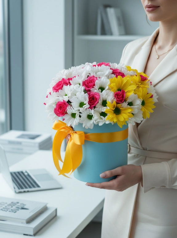 Kutuda 15 Pembe Gül ve Papatyalar