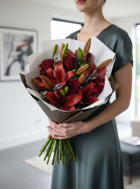 Lilyum ve Kırmızı Gül Buketi