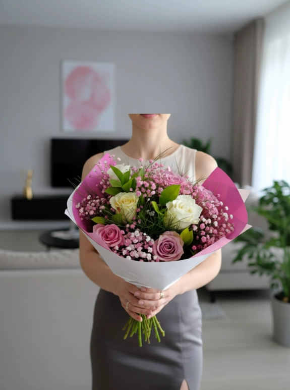 Pembe ve Beyaz Gül Buketi