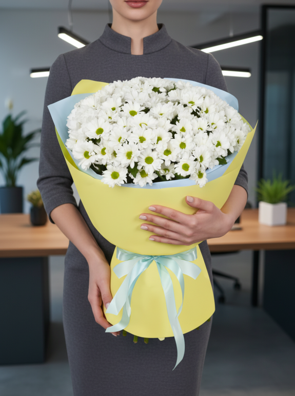 Büyük Sarı Kağıtta Papatya Buketi