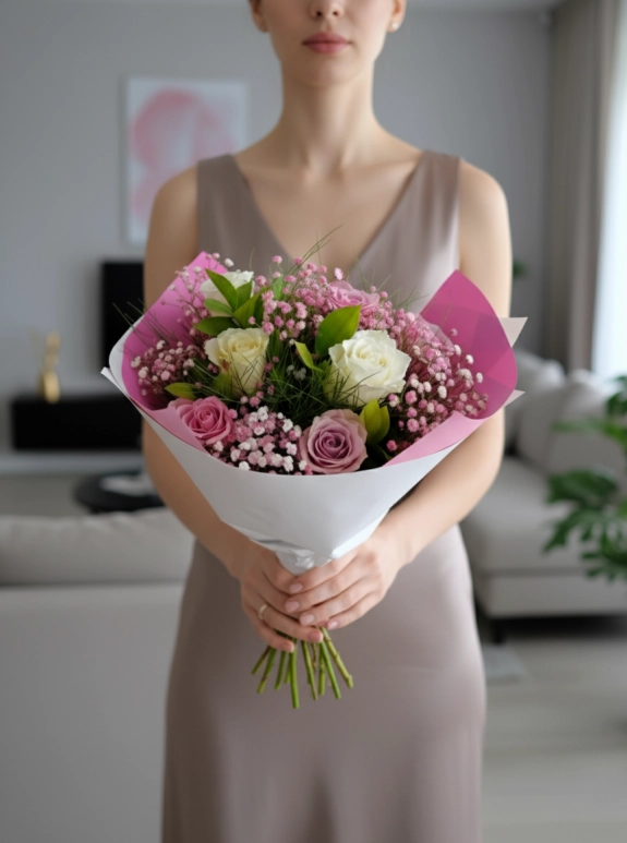 Pembe ve Beyaz Gül Buketi